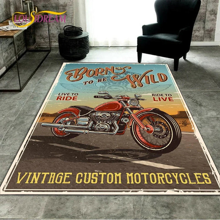 Retro Motorcycle Area Rug Carpet Moto Fans Non-slip Large Door Step Mat Bathmat for Living Room Bedroom Entrance Home Decoration