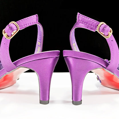 Queena Yan New Arrival Purple Color Rhinestone Decoration Design Party Wedding Lady Pointed Toe High Heels and Bag Set