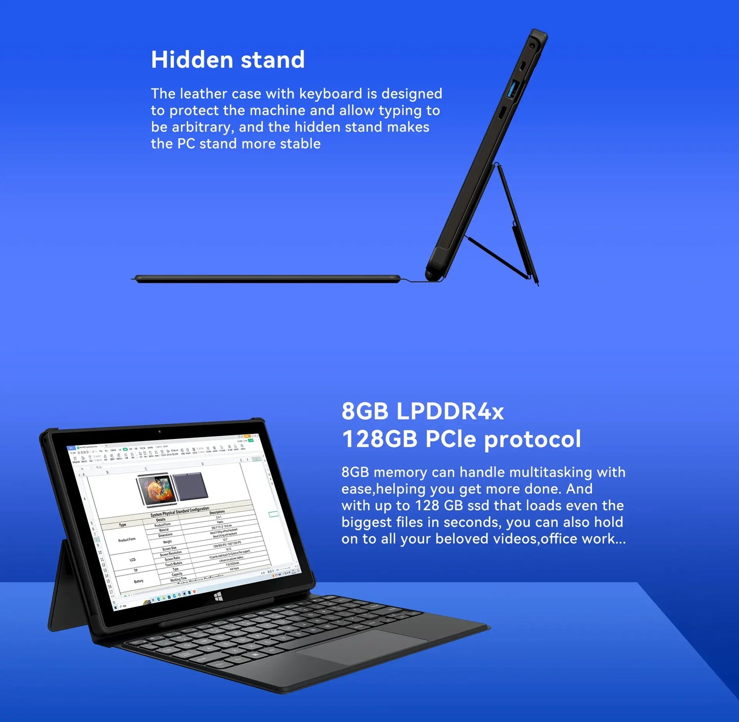 Adreamer 2-in-1 Laptop 10.1 Inch Portable Tablet PC 1280x800 IPS Win 11 OS Intel N4120 8GB & 128GB For Student Daily Business