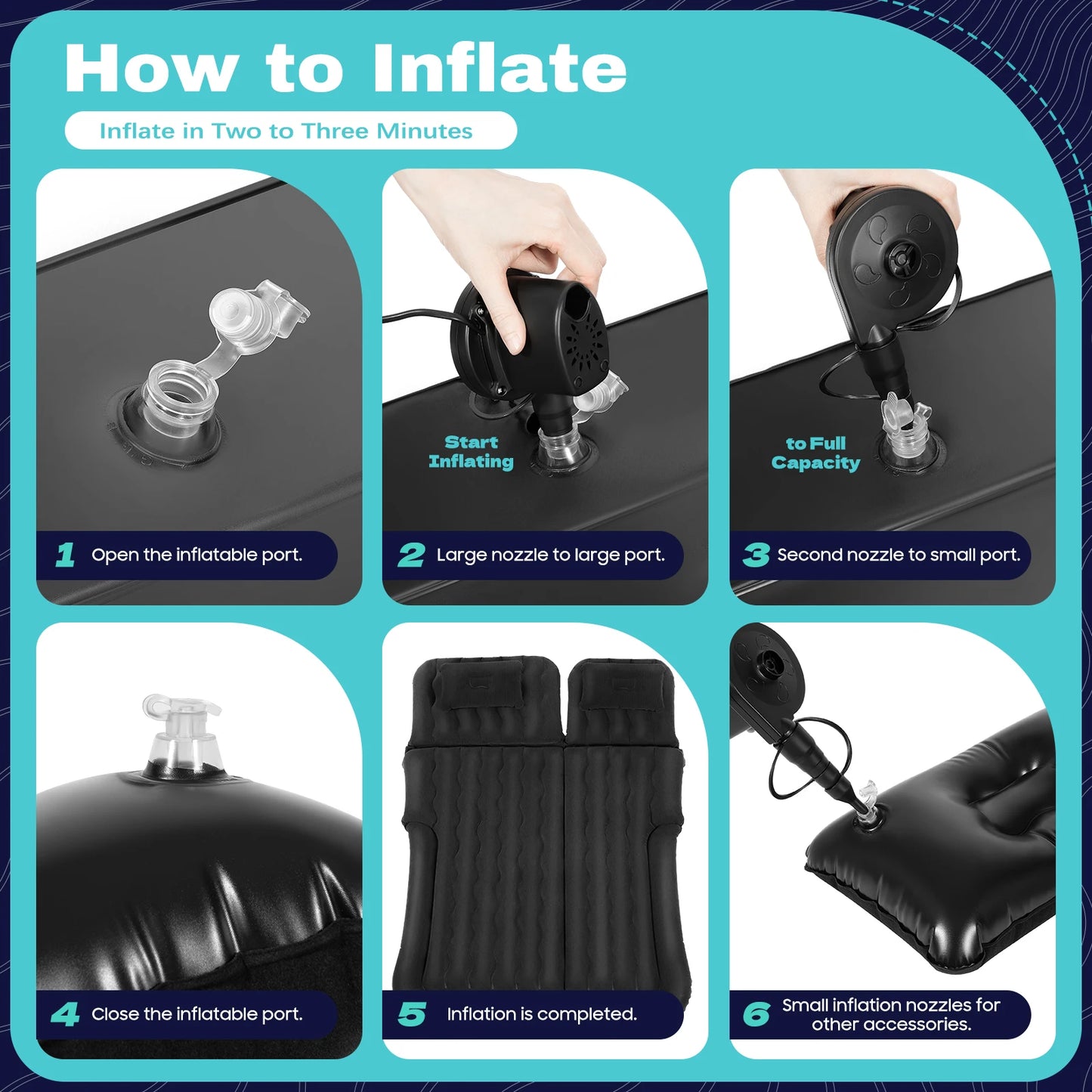 Universal Foldable Inflatable Bed Portable Inflatable Mattress Set Car Back Seat Sleeping Flocking Air Bed Cushion w/Pump+Pillow