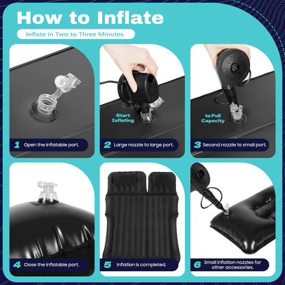 Universal Foldable Inflatable Bed Portable Inflatable Mattress Set Car Back Seat Sleeping Flocking Air Bed Cushion w/Pump+Pillow