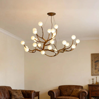 Retro Resin Tree Branch Chandeliers Frosted Glass Bubble LED Pendant Lamp for Living Dining Room Home Decor suspension luminaire