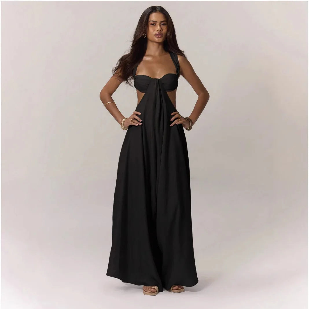 2026 Backless Jumpsuits For Woman Jumpsuit Sling Hollow Out Slim Solid Color Sleeveless Casual Elegant Temperament Simple Style