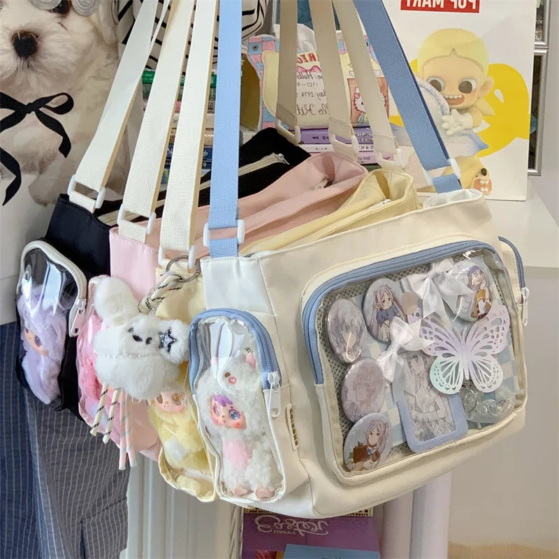 Trendy Transparent Crossbody Bag for Girls Large Capacity Shoulder Bags Fashionable School Style Texture and Versatile Ita Bag