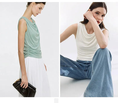 Amii Cowl Neck Women's Tank Top 2026 Summer New Stretch Knit Sleeveless Camisole Loose Casual Holiday Vest For Women 12622062
