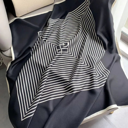 Fashion 90×90CM Geometric Stripe Printed Square Silk Scarf Bandana Women's Neckerchief Hijab Daily Wear Fall Decoration Shawl