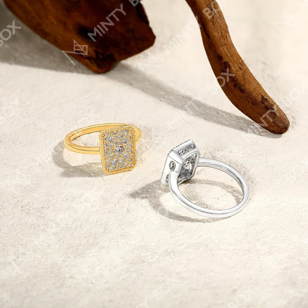 MINTYBOX Rectangul Moissanite Ring S925 Silver Engagement Diamond Rings 18K Gold For Women Luxury Fine Jewelry Anniversary Gift