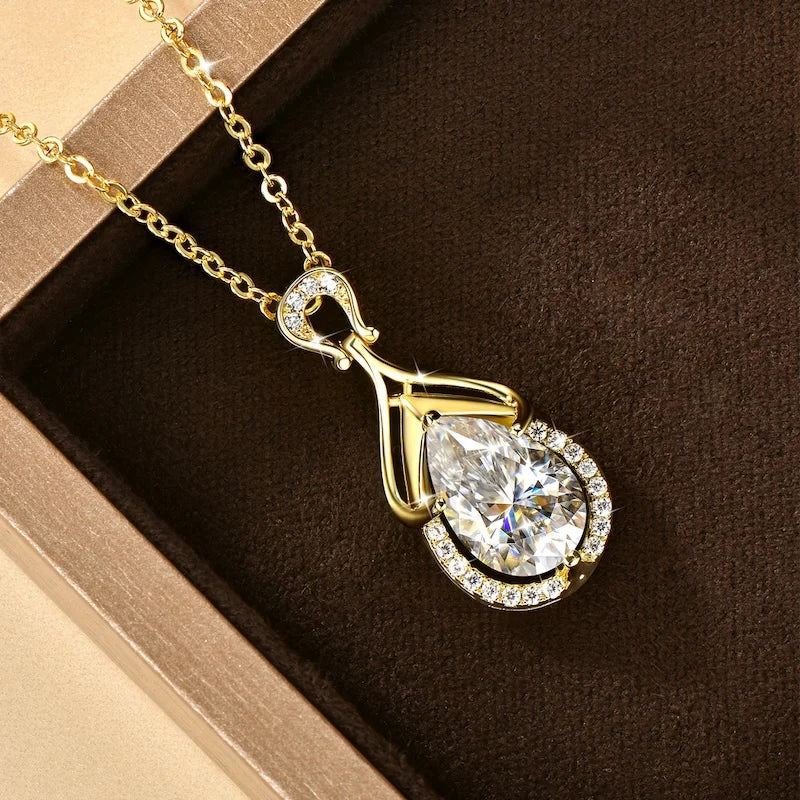 Rrjzz Sparkling 7x10.5mm Pear Cut D-Color Moissanite Pendant Necklaces 2.5CT Waterdrop Necklace for Women GRA Jewelry Gifts