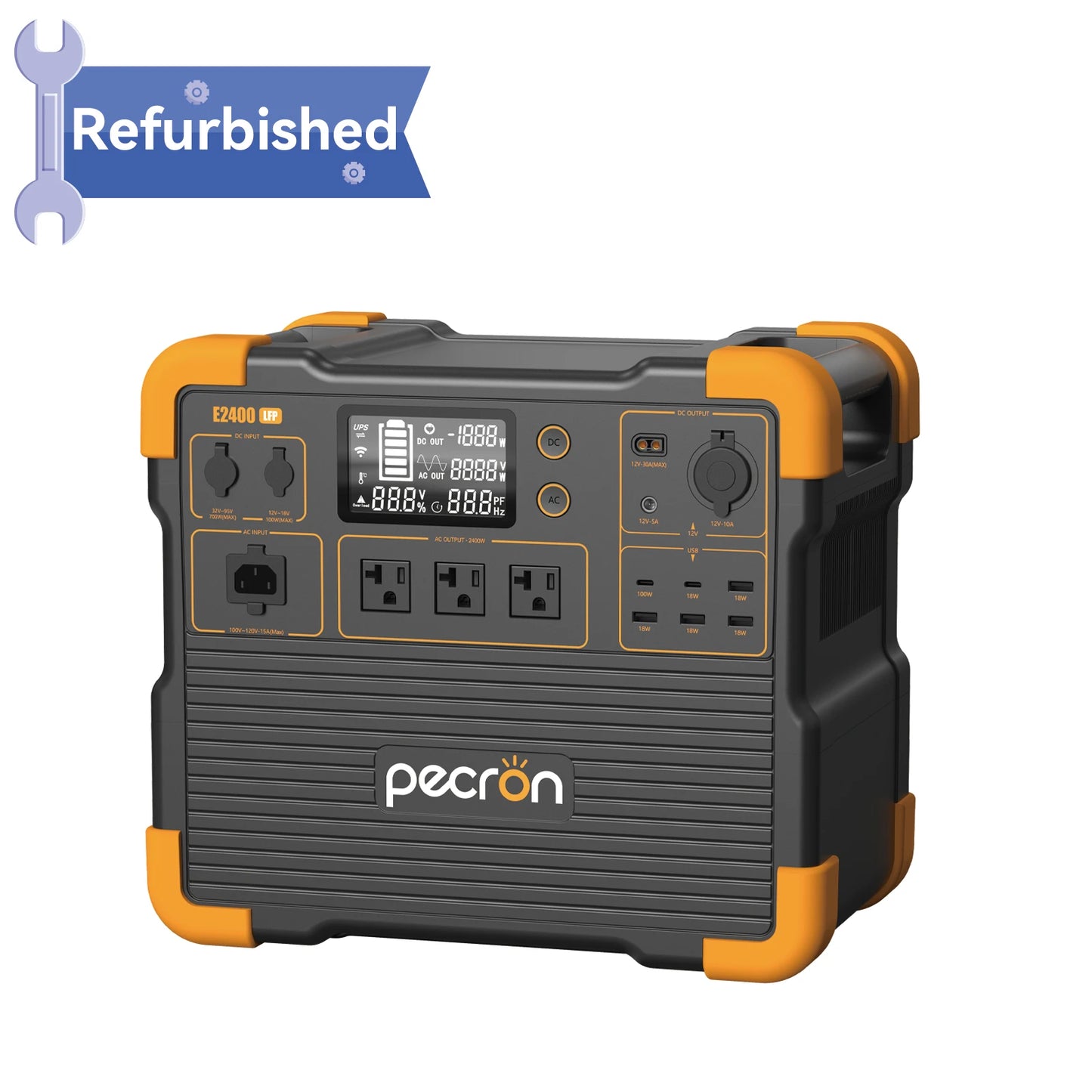 Used-PECRON E2400LFP 2048Wh/2400W with 3840Wh Extra Battery Expandable to 5888Wh, Fast Charging in 1.5 Hrs for Emergencies, Camping, RV, Home Use