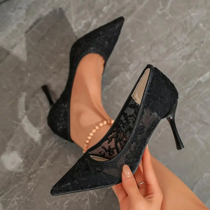 Luxury Embroidery Lace Super High Heel Pumps Women Summer 2026 Elegant Pointed Toe Stilettos Pumps Woman's Party Dress Shoes