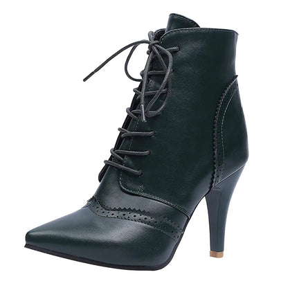 Women's Leather High Boots Fashionable Casual Lace Up Outdoor Wear Solid Color Stiletto High Heels Clear High Heels for Women