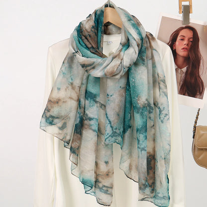 Muslim Women Cotton Viscose Scarf Ombre Floral Voile Beach Hijab Shawls and Wraps Female Foulard Echarpe Designer Long Scarves