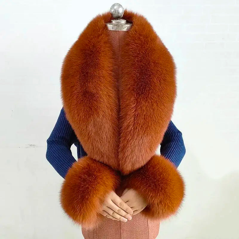 Winter Real Fox Fur Collar Cuffs Set Neck Warmer Fur Scarves Shawls Natural Fox Fur Collar Scarf Women Men Coat Warm Accessories