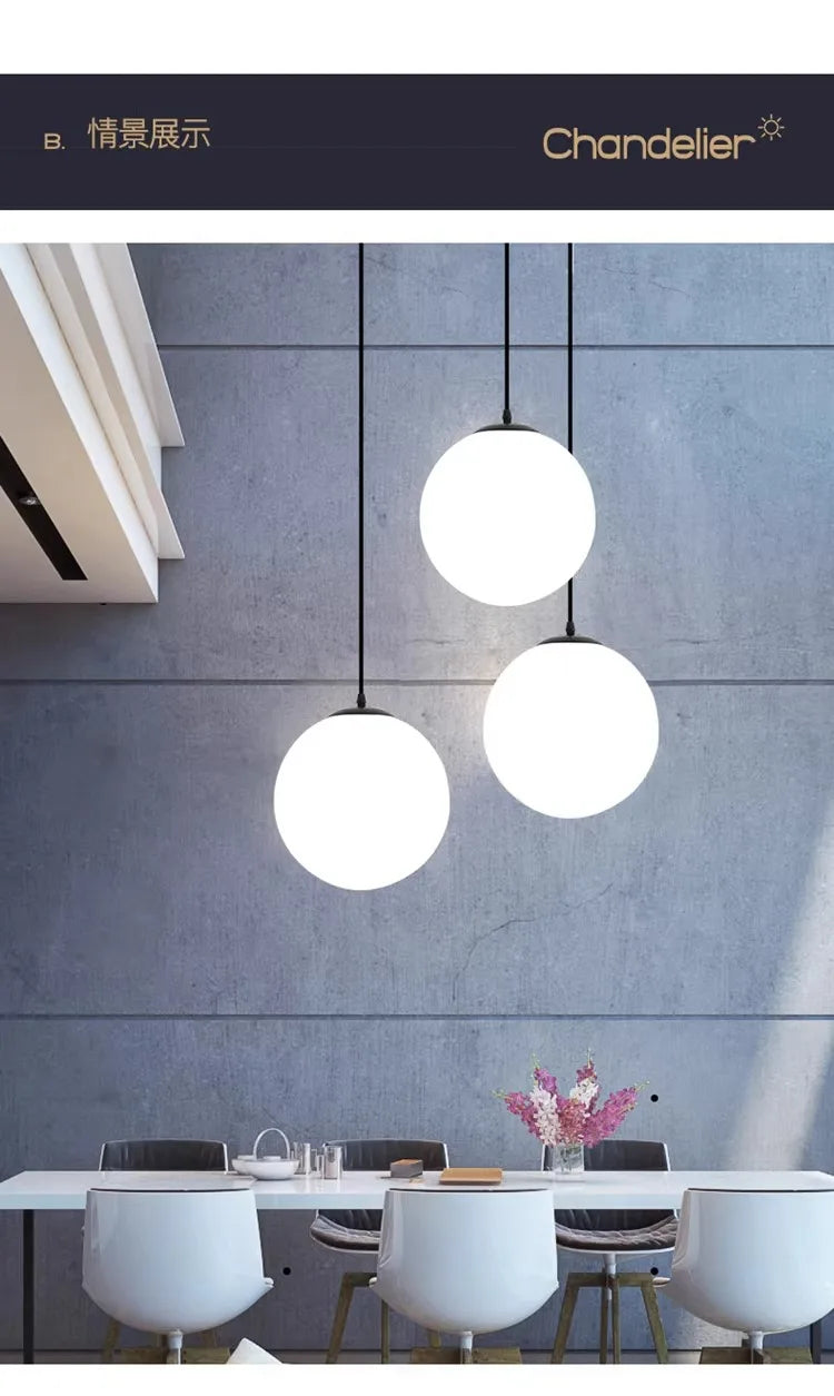 Black White Golden Ball Chandelier Lights Glass Frosted Lampshade Restaurant Bar Kitchen Hanging Lamps G9 E27 Indoor Lighting
