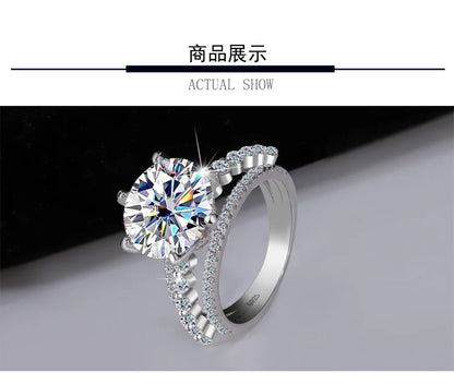 Classic Six-Claw PT950 Platinum Ring Set for Women, 5 Carat Moissanite, Sansheng Sanshi (Three Lives Three Worlds) Style