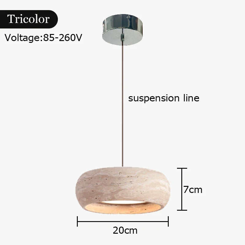 7.8in Modern Pendant Light Adjustable Pendant Lights With Yellow Travertine Lampshade LED 18W 3 Color Dining Room Bedroom