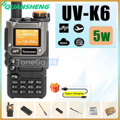 Quansheng UV-K6 Walkie Talkie 5W AM FM 50-600MHz USB-C Direct Charge NOAA Weather Multi Band UV-K58 UV-K5(8) Two Way Radio