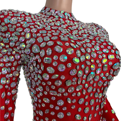 Sexy Long Sleeves Rhinestone Wide Leg Jumpsuit Women Birthday Evening Party Banquet Bodycon Rompers Plus Size Club Bodysuits