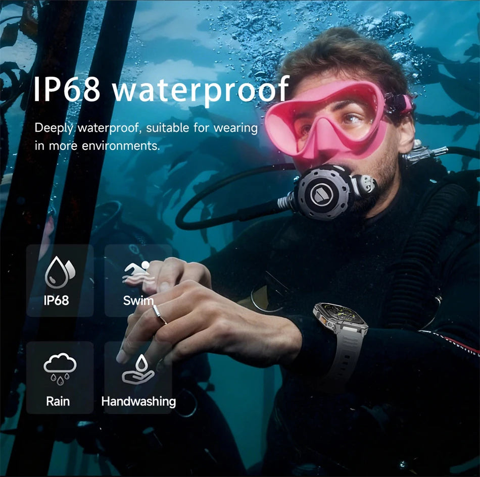 New 1400 mAh Battery Military Smartwatch Men IP68 Waterproof Flashlight Health Monitor Sports Call Smart Watch For iOS Android