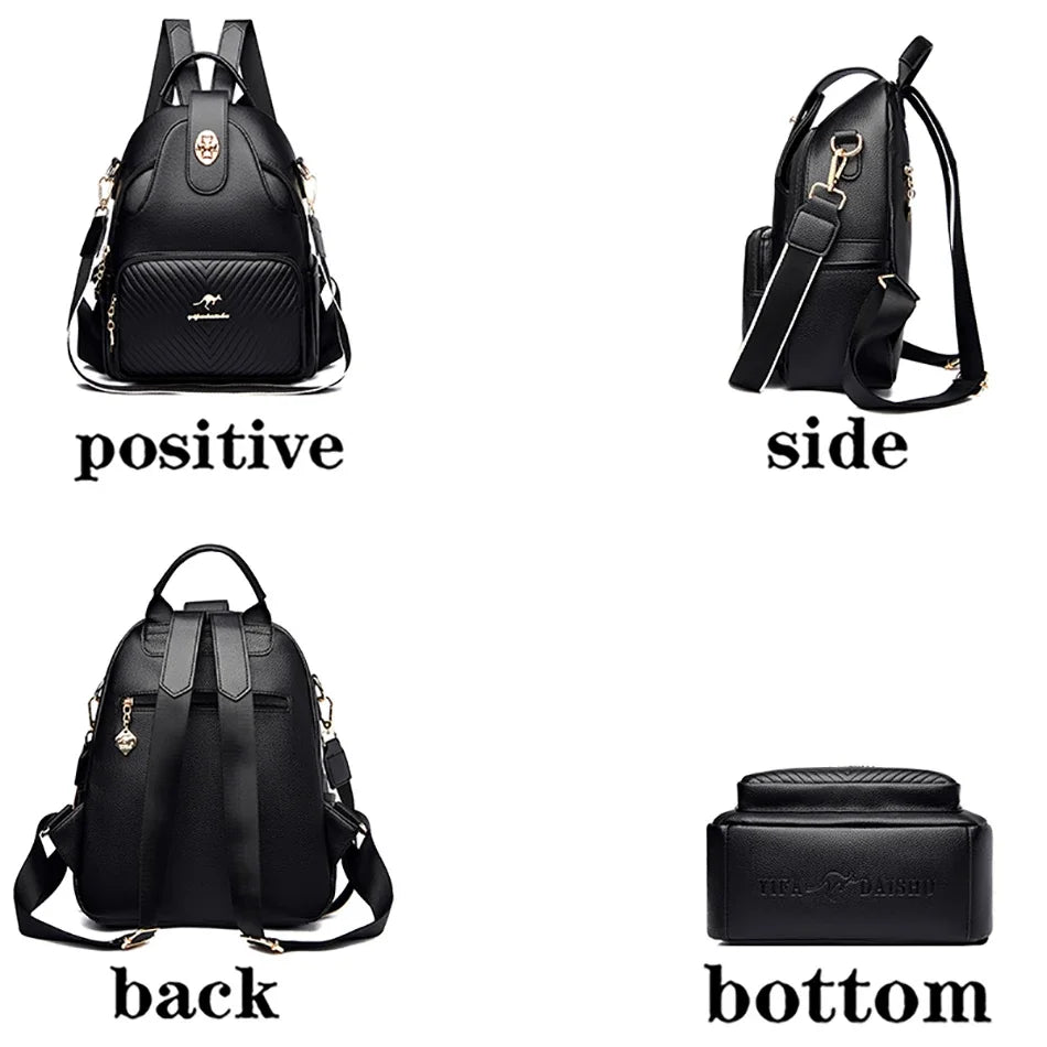 2024 New Fashionable Women's Backpack High Quality Soft Leather Women Shoulder Bag Famous Luxury Brand Female Handbag Sac A Main