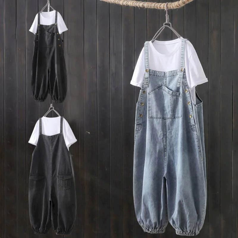 Denim Jumpsuits for Women Oversized Playsuit Denim Pants Loose High Waist Trousers Overalls for Women Clothes One-pieces XT1586