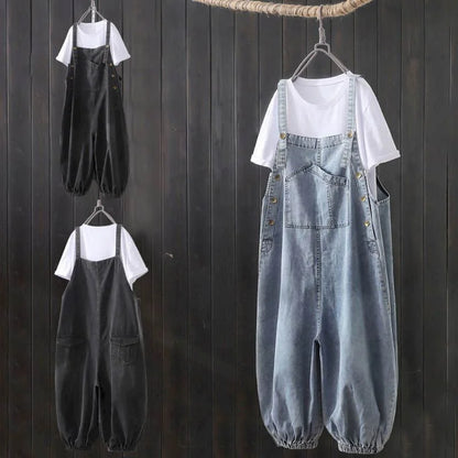 Denim Jumpsuits for Women Oversized Playsuit Denim Pants Loose High Waist Trousers Overalls for Women Clothes One-pieces XT1586