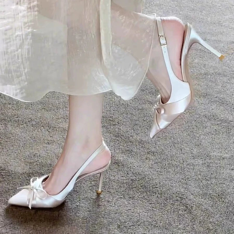 Luxury High Heels Sandals Bow Pointed Toe Women's Shoes Sexy Pumps Slippers Elegant Party Fashion Slides Stilettos Mujer Zapatos