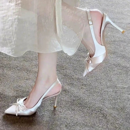 Luxury High Heels Sandals Bow Pointed Toe Women's Shoes Sexy Pumps Slippers Elegant Party Fashion Slides Stilettos Mujer Zapatos