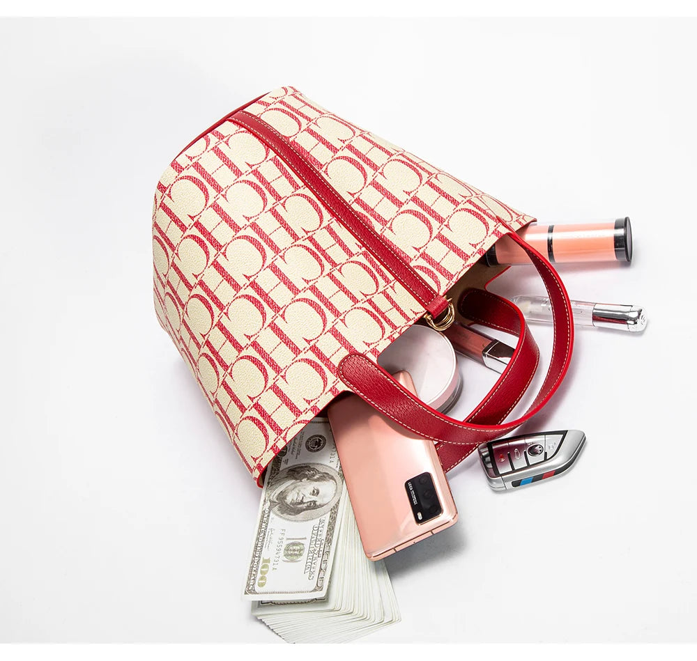 CH Large Capacity Commuter Travel Handbag Luxury Brand Fashion Texture Letter Printed Women's Shoulder Bag