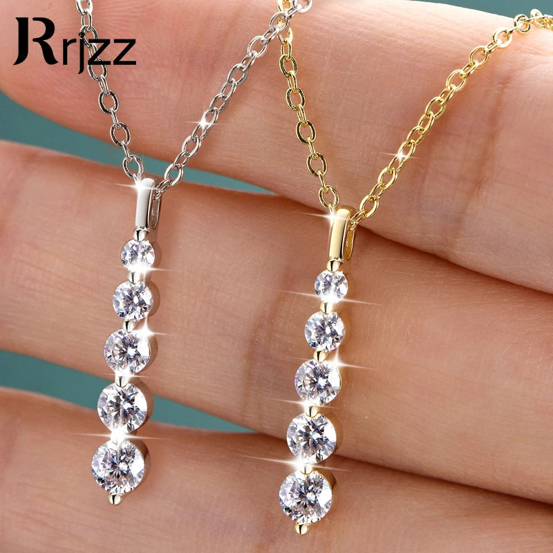 Rrjzz D Color Round Moissanite Pendant Necklace for Women 14K Gold Filled 5-Stone Lab Imitation Diamond Necklace GRA Certified