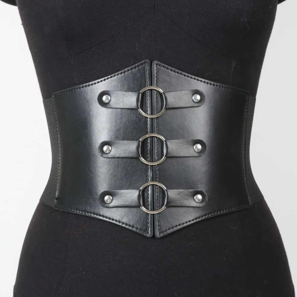 Dark Gothic PU Wide Waistband - Steampunk Decor Corset, Festival Y2K Babe Outfit Statement Belt
