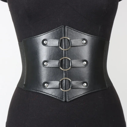 Dark Gothic PU Wide Waistband - Steampunk Decor Corset, Festival Y2K Babe Outfit Statement Belt