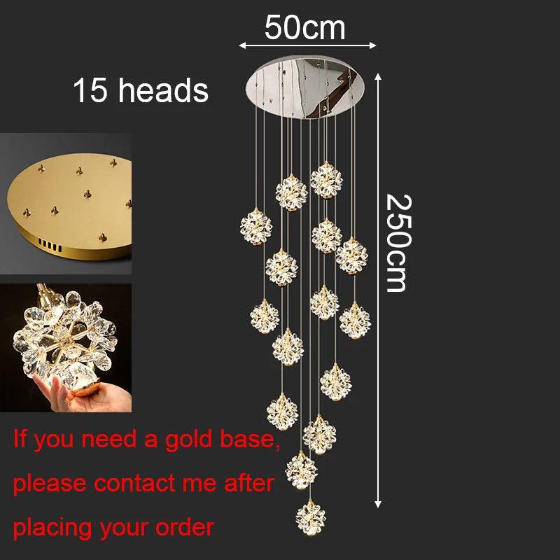 Modern Crystal stair chandelier lights indoor lighting Ceiling lamp hanging light led Chandeliers for living room indoor lightin