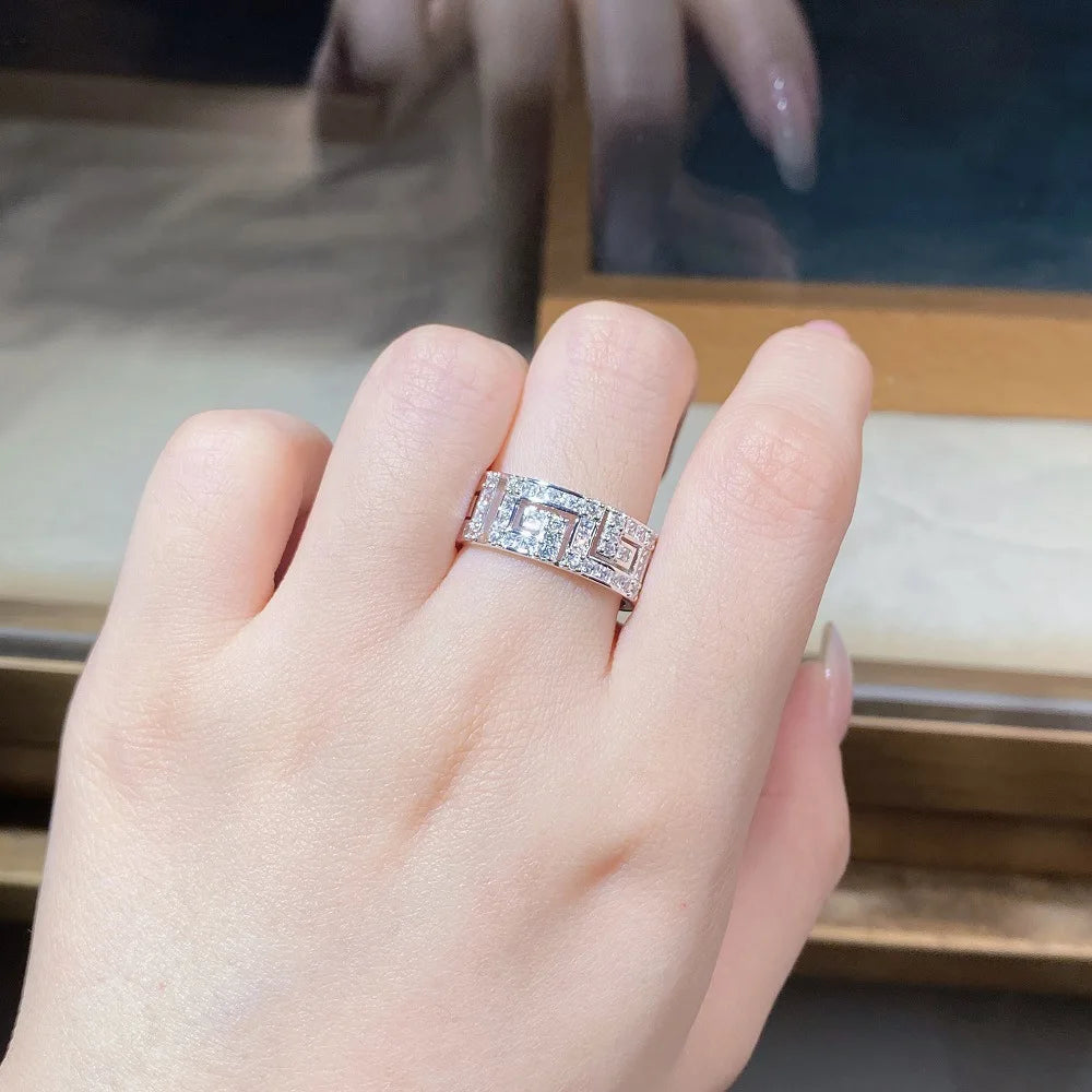 Luxury Solid 18K white gold and platinum PT950 couple ring men and women insMoissanite Diamond Ring full diamond ring