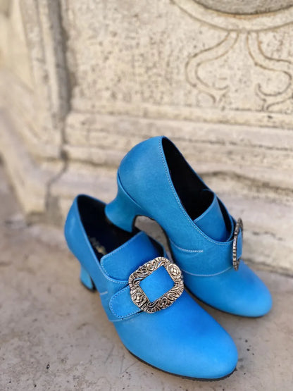 Vintage Medieval Renaissance Frock Shoes Unisex Block Heels With Buckle Boot Halloween Cosplay Costume Party Historical Footwear