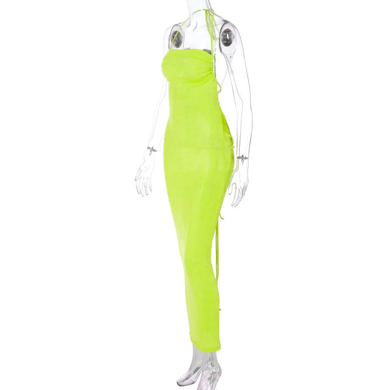 Sexy Long Shoulder Strap Open Back Backless Bodycon Maxi Dress Women Sleeveless Halter Skinny Long Dress Club Party Vestidos