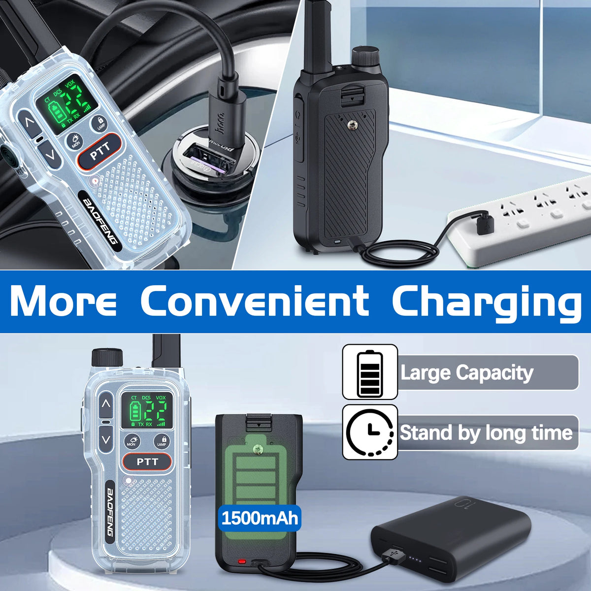 2pcs Baofeng T18 Mini Walkie Talkie Long Range PMR FRS Rechargable Portable Two Way Radio Type-C Charger VOX for Camping Trip