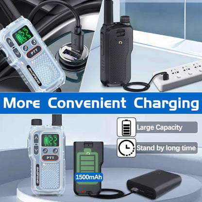 2pcs Baofeng T18 Mini Walkie Talkie Long Range PMR FRS Rechargable Portable Two Way Radio Type-C Charger VOX for Camping Trip