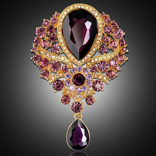 Hot Women Men  Brooch Wedding Bridal Bouquet Clear Crystal Rhinestone Teardrop Dangle Brooch Pin