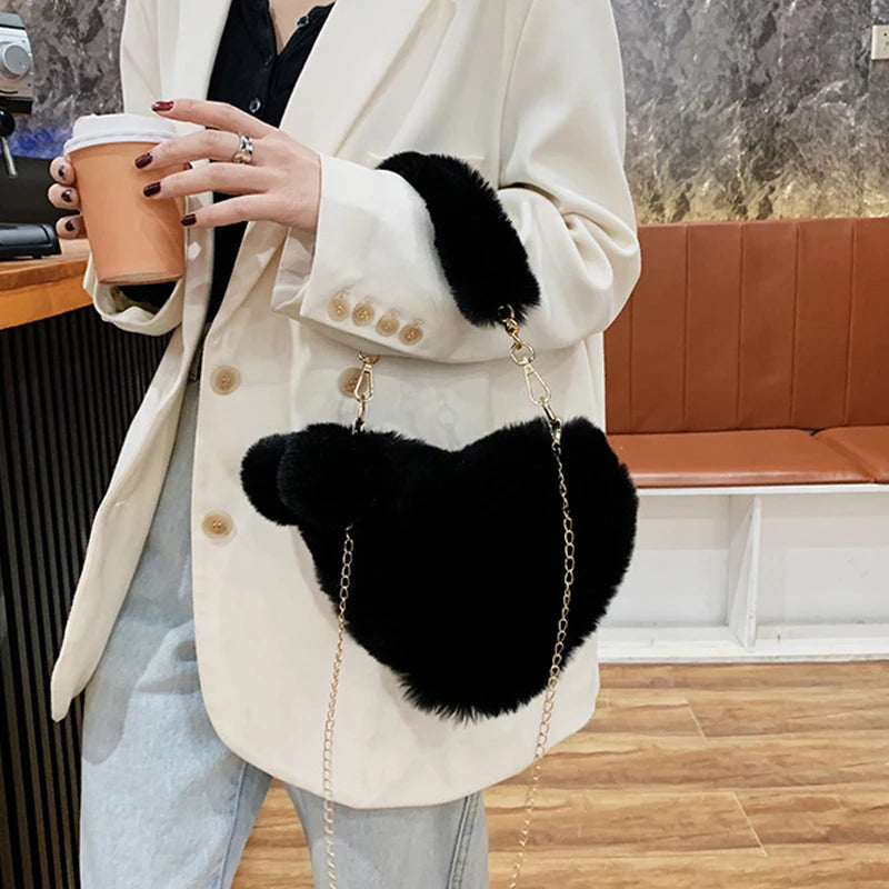 Women Hand Bags New Plush Love Heart Shaped New Fashionable Solid Color Soft Comfortable Purses and Handbags Bags for Ladies
