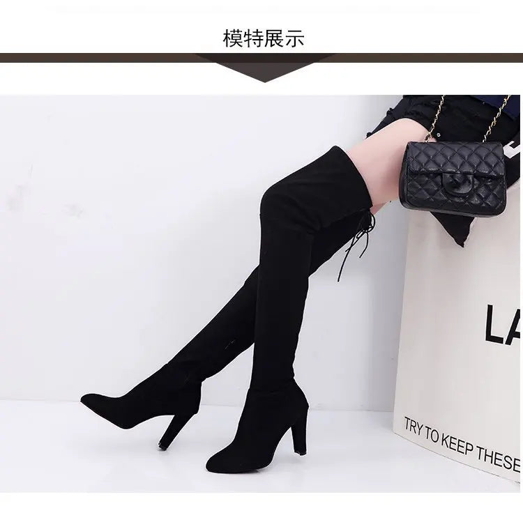 Women's Boots 2026 Autumn and Winter New European and American Style Plus Size Knee High Boots High Heels Round Toe Frosted Boot