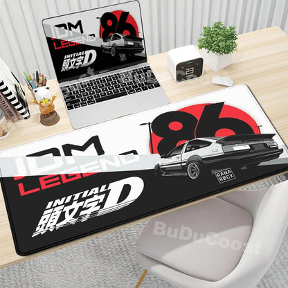 Gaming Mouse Pad Non-slip Mausepad Anime Initial D Keyboard Mats Large Office Deskmat Black And White Art Rubber Mice Pad Carpet