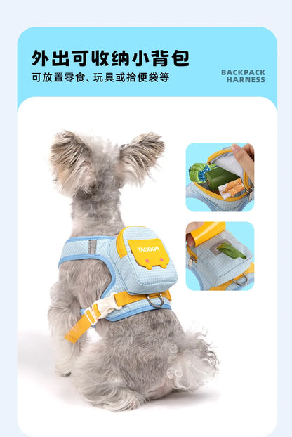 Dog Backpack Harness Cute Plaid Outdoor Self-Carrying Bag for Pets Puppy Chest Vest for Walking Adjustable for Small Medium Dogs