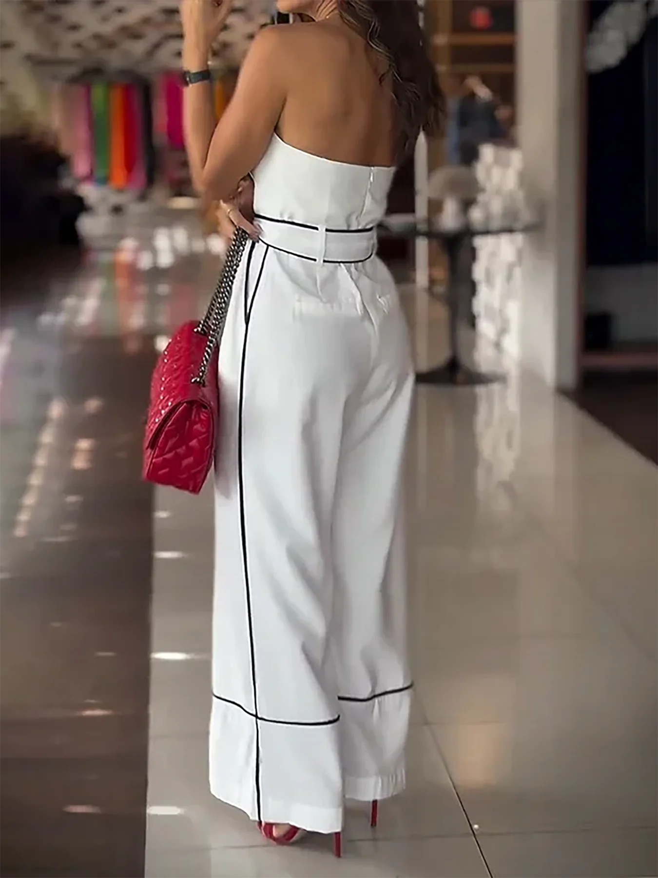 Women'S Chic Sleeveless Jumpsuit with Adjustable Waist Tie - White Wide-Leg Pants, Perfect for Spring/Summer/Fall