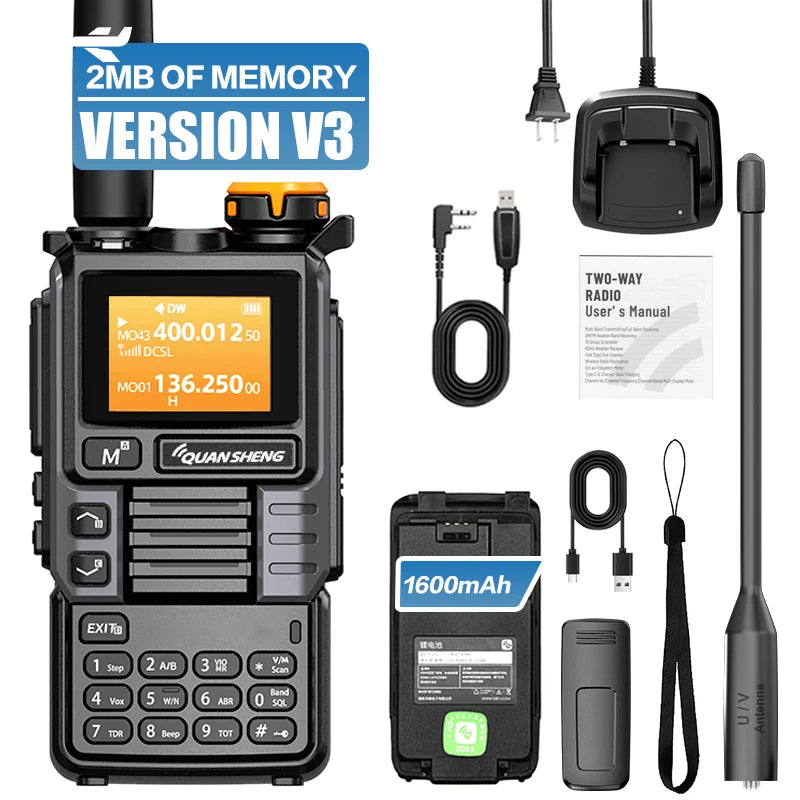 QUANSHENG UV-K5(99) V3 Walkie Talkie 2MB Memory 50-600MHz Air Band RX 5W Two Way Radio Type-C Wireless Copy Custom Firmware