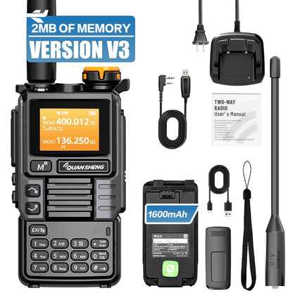 QUANSHENG UV-K5(99) V3 Walkie Talkie 2MB Memory 50-600MHz Air Band RX 5W Two Way Radio Type-C Wireless Copy Custom Firmware