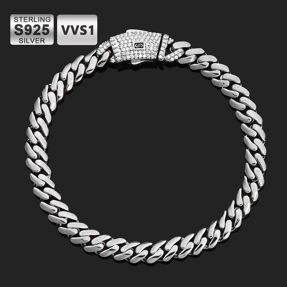 ICEBLING Moissanite 925 Silver Monaco Chain 14K Gold Plated Thick Iced Out Diamond Clasp Flat Cuban Link Choker Necklace Men