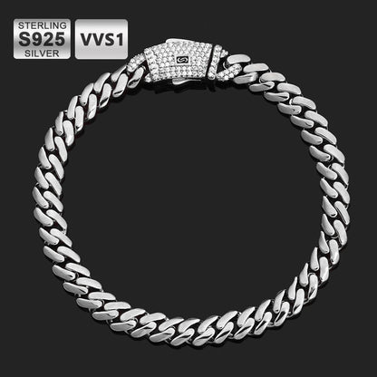 ICEBLING Moissanite 925 Silver Monaco Chain 14K Gold Plated Thick Iced Out Diamond Clasp Flat Cuban Link Choker Necklace Men