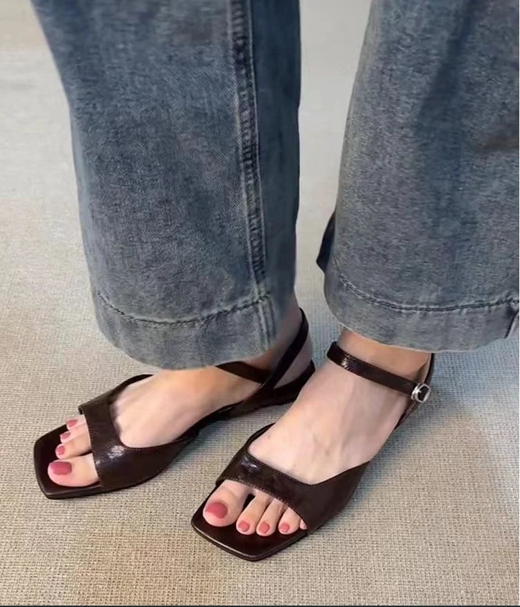 2026 Summer Women's Low Heel Sandals - Fashion Leather Material Suitable for Office Wear and Casual Outdoor Shoes Sizes 35 - 42