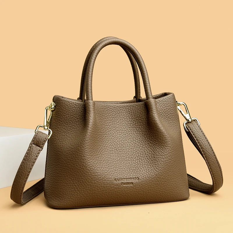 Women Soft Leather Top-Handle Bags Luxury Designer Handbag Solid Color Ladies Shoulder Crossbody Bag And Purse Commuting Sac